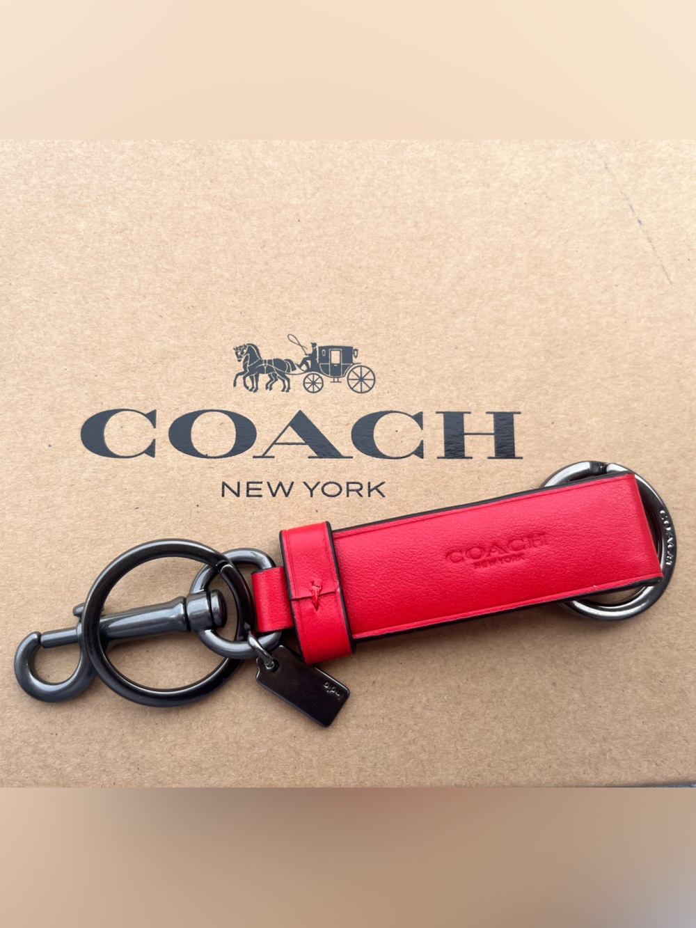 Coach Red Leather Keychain with Gunmetal Hardware - Large - never used